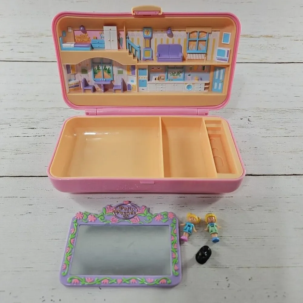 Vintage 1990 Polly Pocket Pretty‎ Hair Playset Compact Figures Dog Mirror